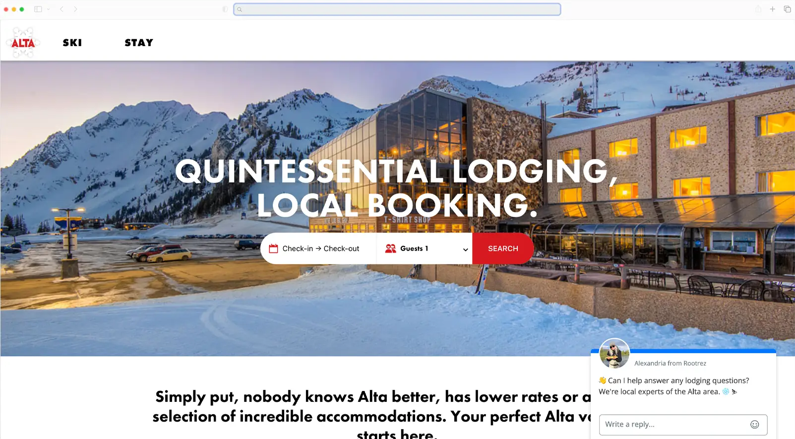 Alta Ski Area booking lodging page
