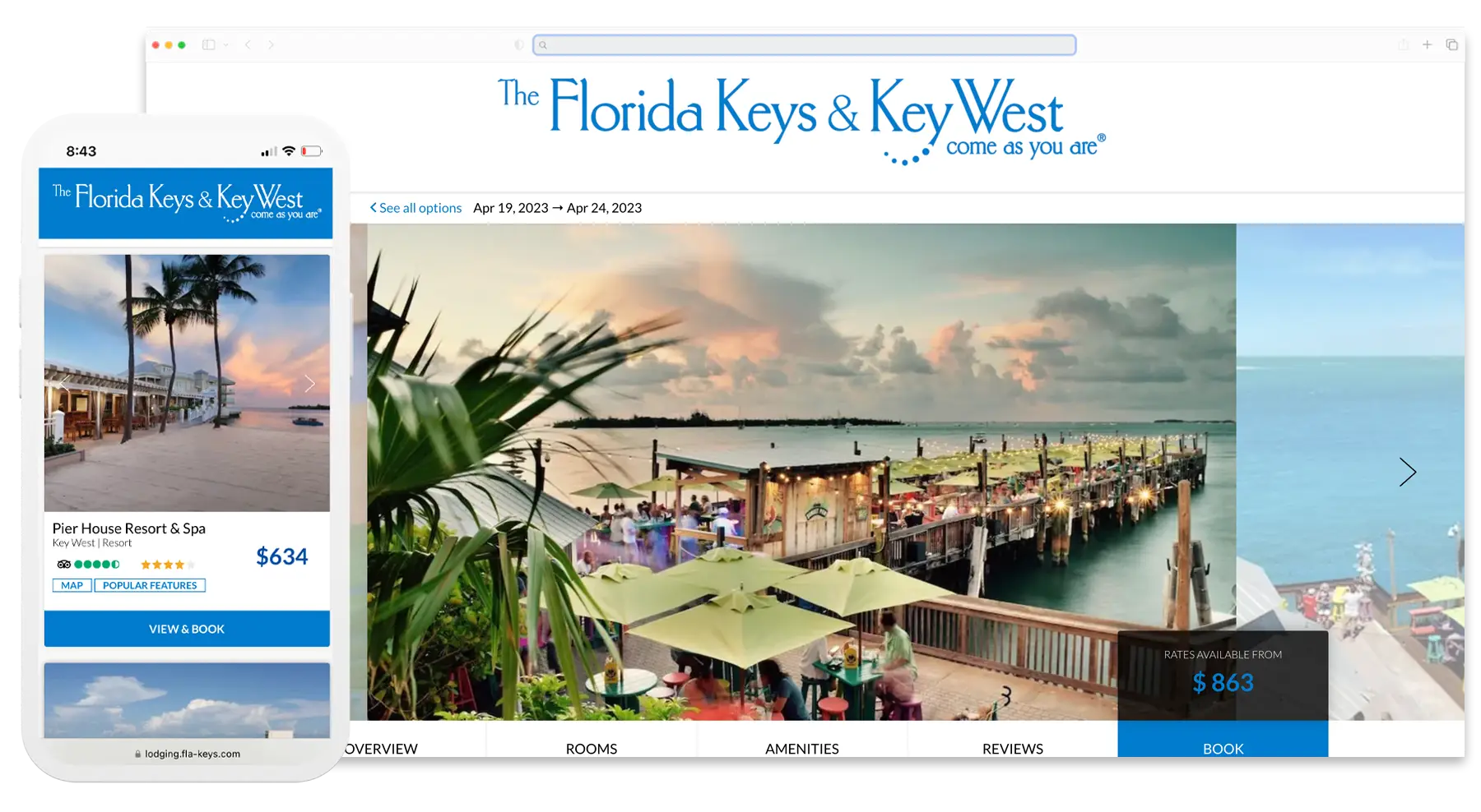 Florida Keys white label booking engine mobile desktop