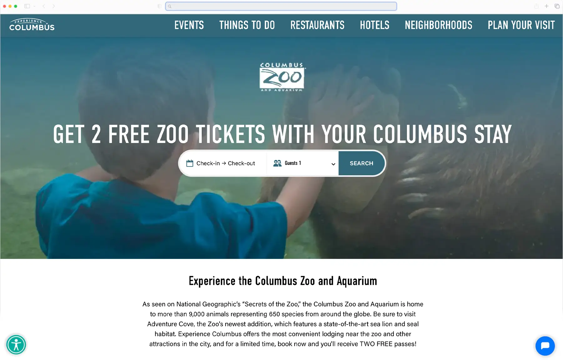 Experience Columbus zoo and aquarium affiliate booking page