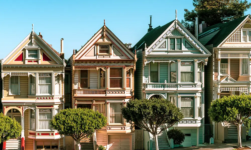 Typical houses on hill in San Francisco