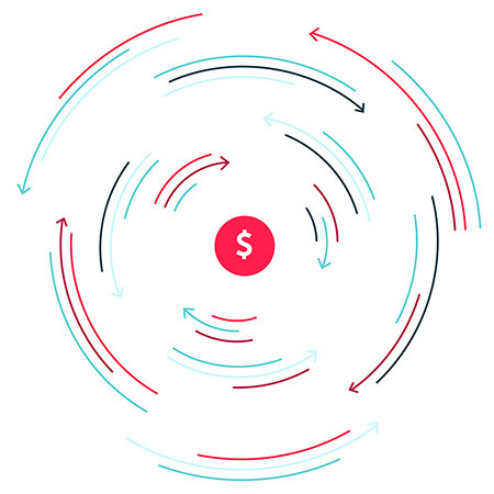 Graphic swirl with dollar sign in center