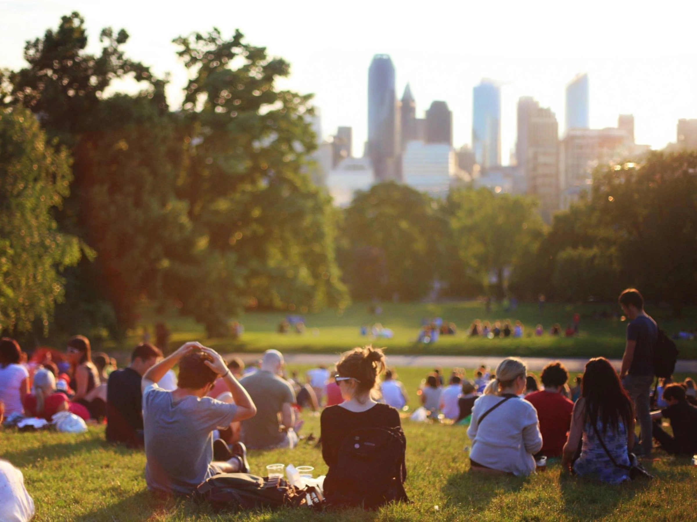 Picnic with city in background
