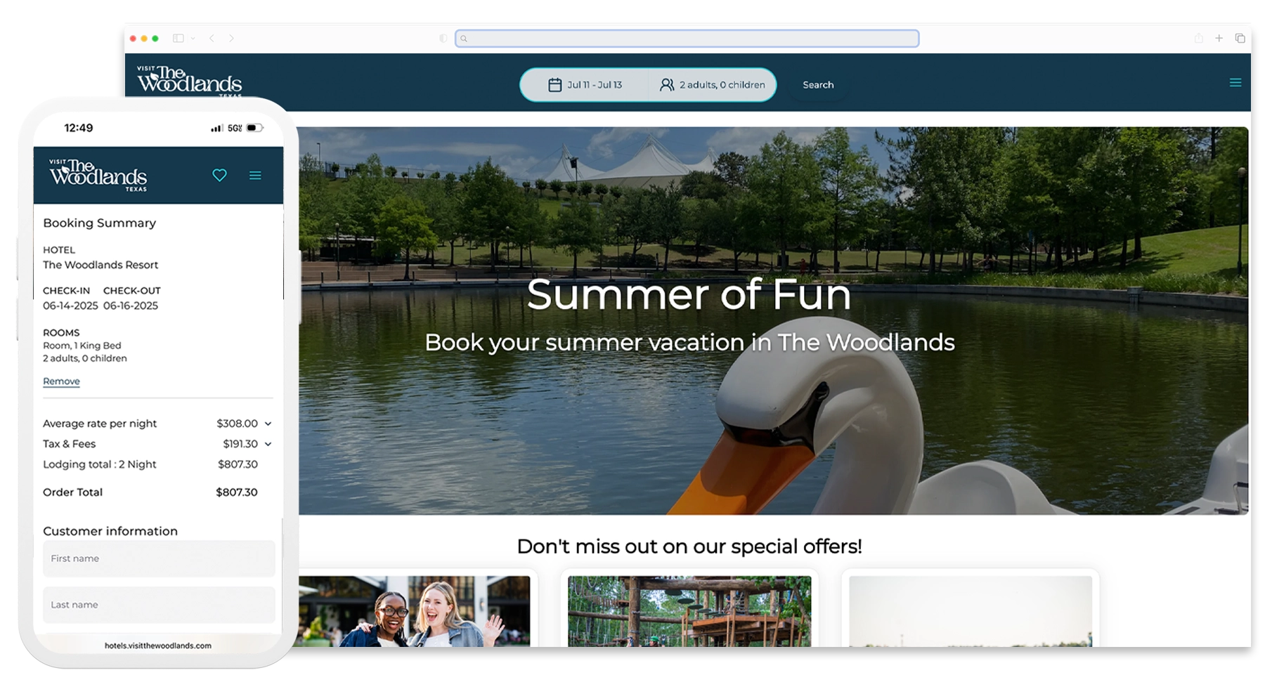 Visit the Woodlands Website Mockup
