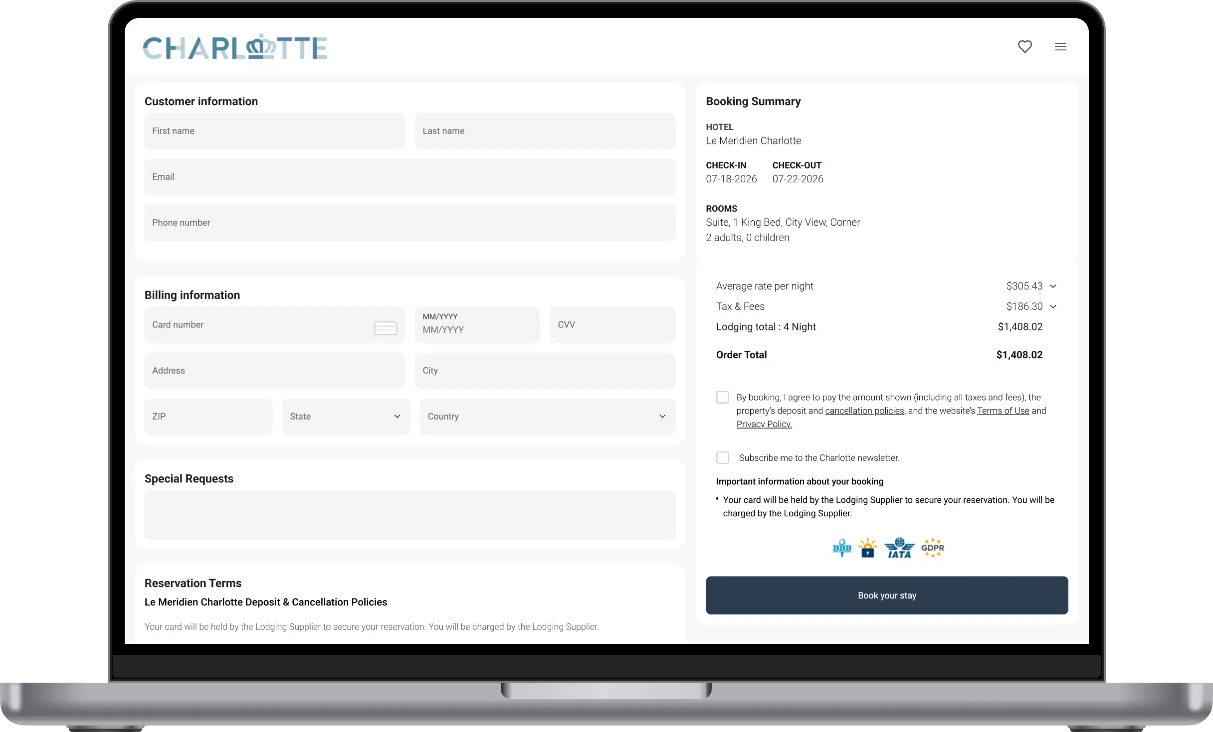 Charlotte ITA Checkout Page